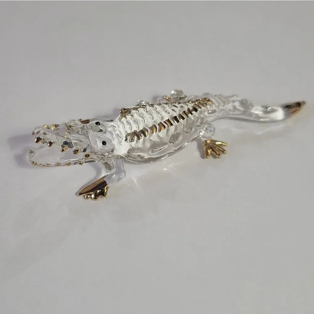 Sansukjai Crocodile Figurine Hand Blown Glass 22k Gold Trim Collectible